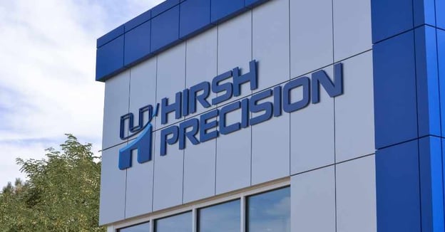 Side of Hirsh Precision HQ showcases company's new logo