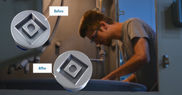 Machined component before and after surface finish