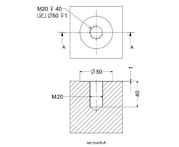 Hole callouts on a technical drawing
