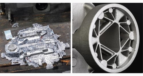 A side-by-side comparison of a cast component and a 3D printed component