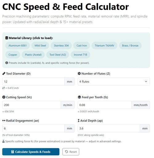 Speeds and Feeds calculator