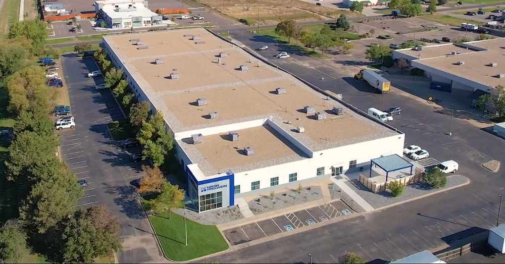 Overhead drone shot of Hirsh Precision's new HQ