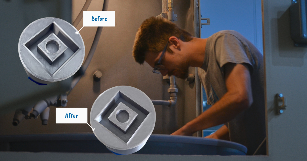 Machined component before and after surface finish