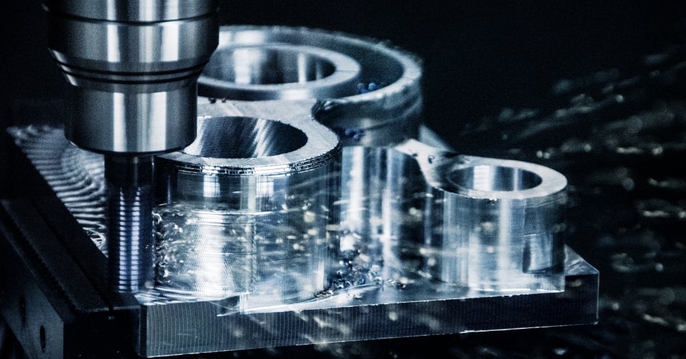 An endmill completes roughing operation on workpiece
