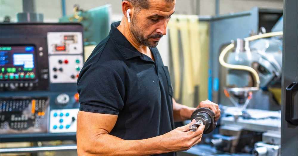 Machinist examines a coolant-through drill