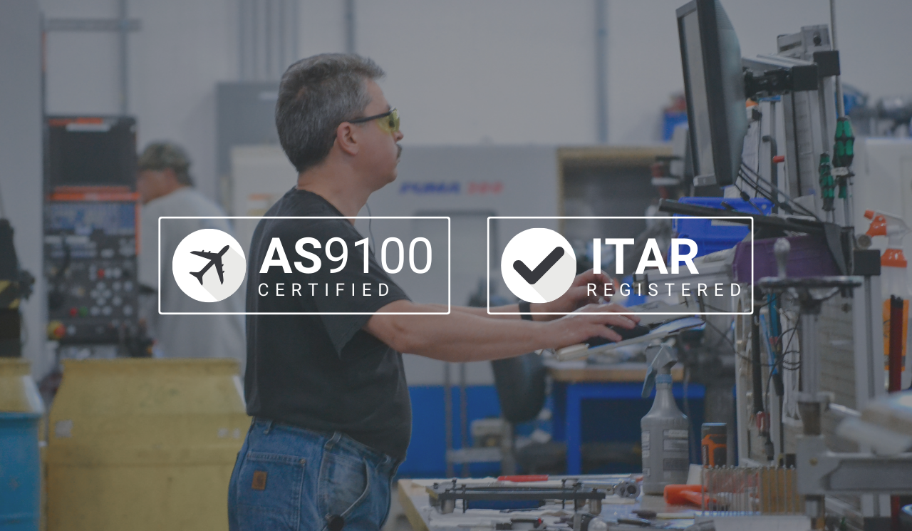 AS9100D certified and ITAR registered graphic